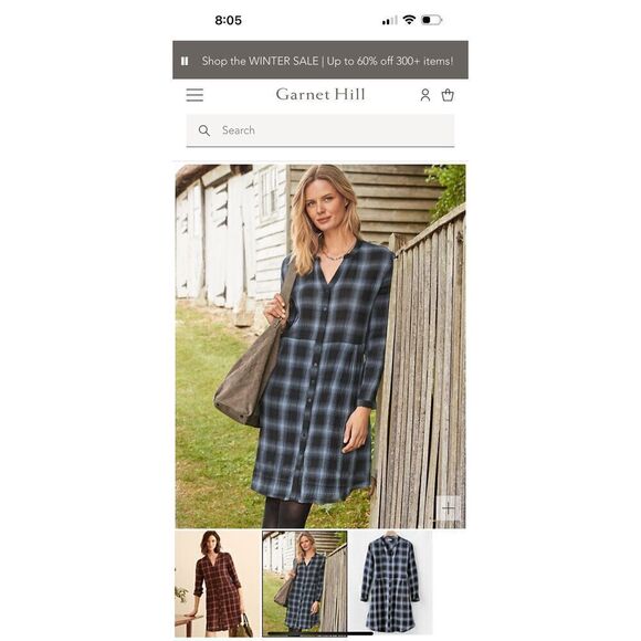 Garnet Hill Gauze Shirtdress 2 EUC navy plaid long sleeve organic cotton button - Picture 5 of 10